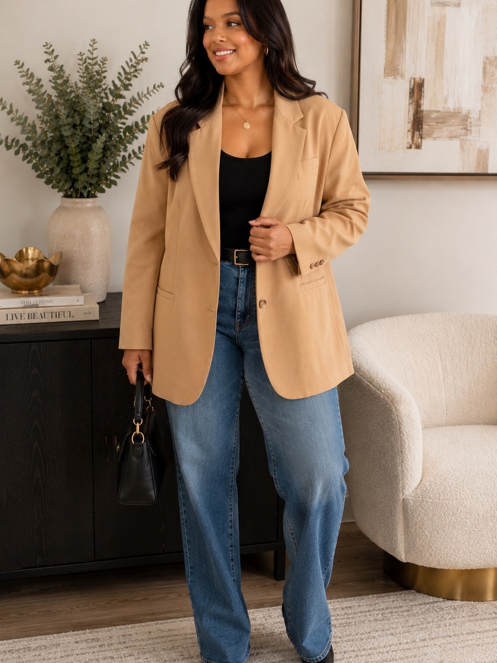 ASOS Design Camel Oversized Boyfriend Blazer Size Small